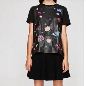 Zara faux leather flower blouse size small